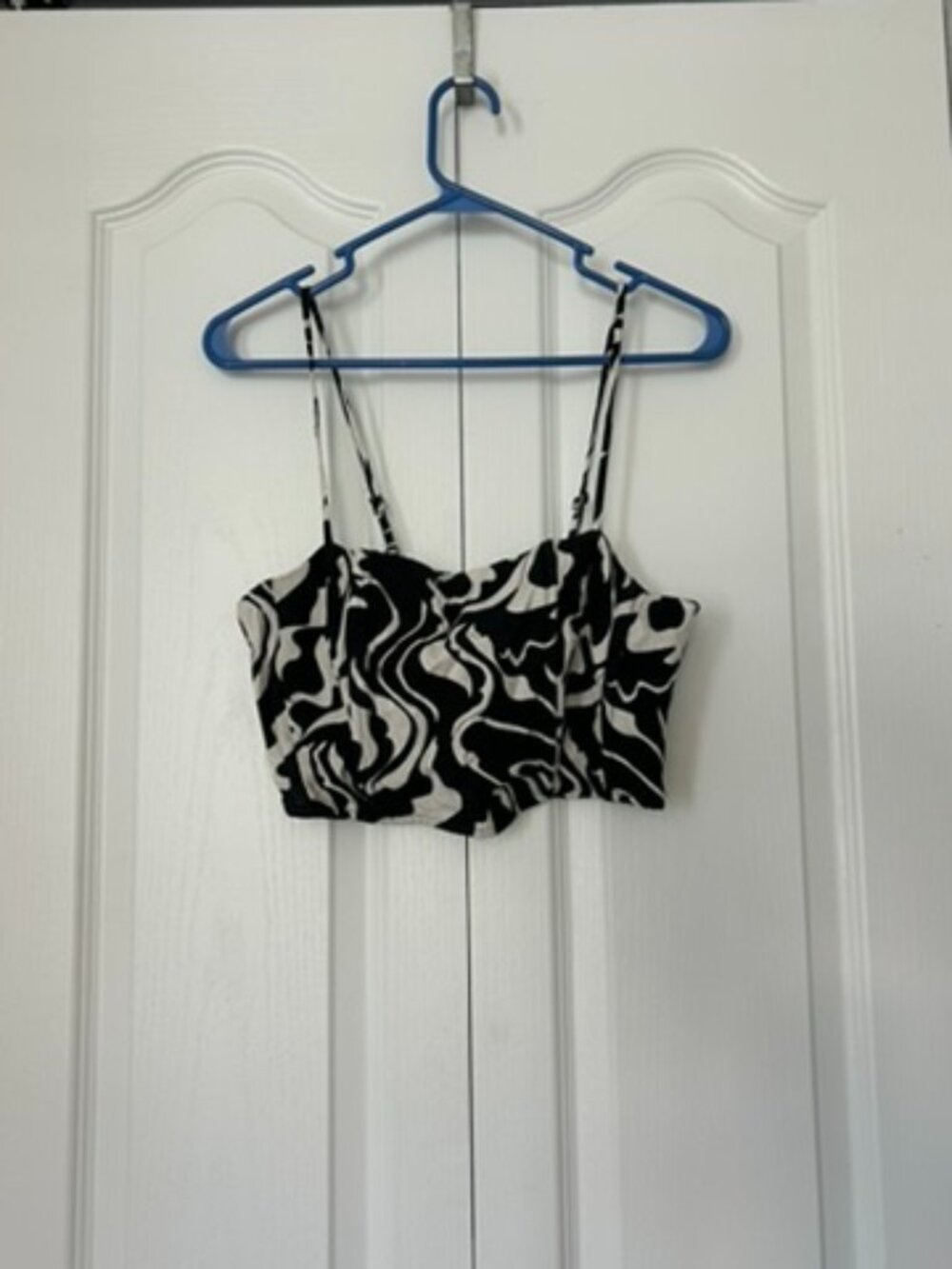 Midnight Sky | Black & White Abstract Corset Crop Top | Size Medium